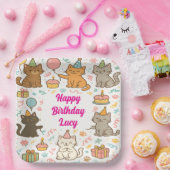 Assiettes En Carton Cute Cat Birthday Party Plate with Custom Name (Fête)