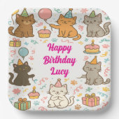 Assiettes En Carton Cute Cat Birthday Party Plate with Custom Name (Recto)
