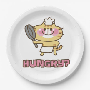 Assiettes En Carton Cute Cat Caricature Chef Pink Funny Kids Party