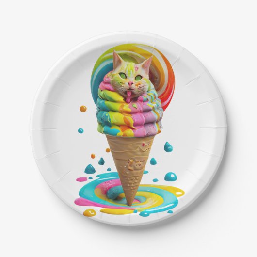 Assiettes En Carton Cute Cat Ice Cream Cone coloré (Devant)
