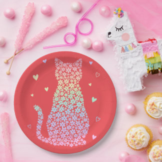 Assiettes En Carton  cute cat sweet rainbow hearts pastel gradient