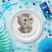 Assiettes En Carton Cute C'est un garçon Kitten main tiré Typographie (Fête)