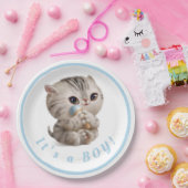 Assiettes En Carton Cute C'est un garçon Kitten main tiré Typographie (Fête)