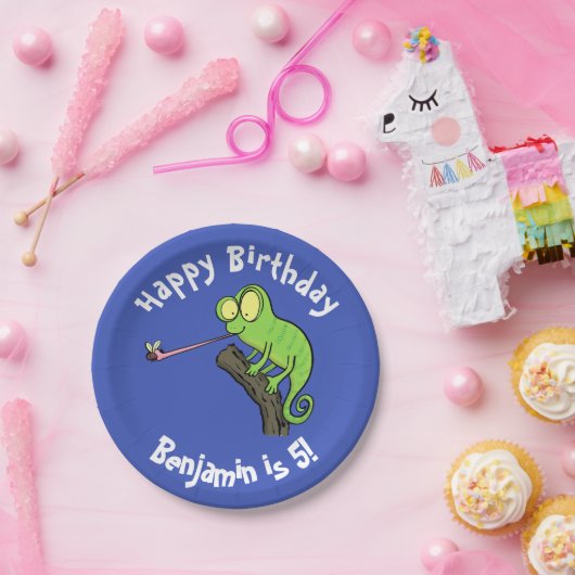 Assiettes En Carton Cute chameleon attraper un dessin animé (Fête)