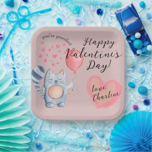 Assiettes En Carton Cute Chat et Balloon Saint Valentin (Fête)