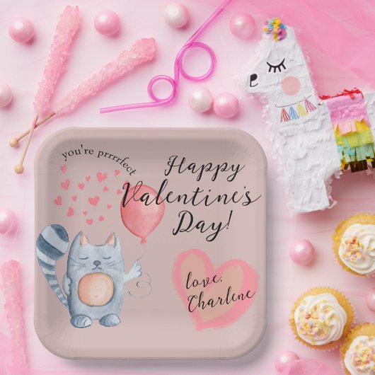 Assiettes En Carton Cute Chat et Balloon Saint Valentin (Fête)