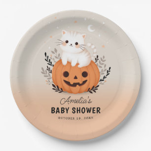 Assiettes En Carton Cute Chat et Citrouille Baby shower d'Halloween