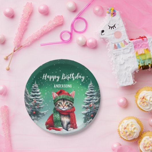 Assiettes En Carton Cute Chat Kitten Noël arbre d'anniversaire fille f (Fête)