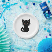 Assiettes En Carton Cute chat noir 2 (Fête)