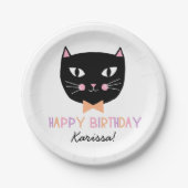 Assiettes En Carton Cute Chat Noir Anniversaire Nom Plaque Papier (Devant)
