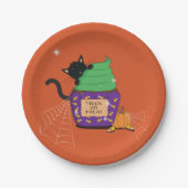 Assiettes En Carton Cute Chat Noir Halloween Plaque Papier Orange (Devant)