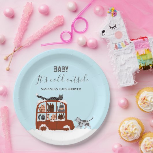 Assiettes En Carton Cute Chats Hiver Baby shower froid (Fête)