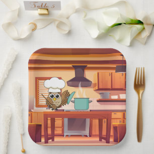Assiettes En Carton Cute Chef Owl Cuisine en cuisine