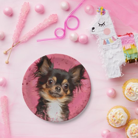 Assiettes En Carton Cute Chihuahua Portrait de pastel fuchsia (Fête)