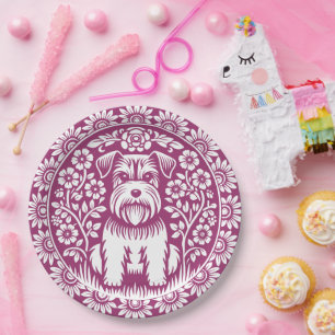 Assiettes En Carton Cute chiot Terrier dans un jardin de fleurs Couleu