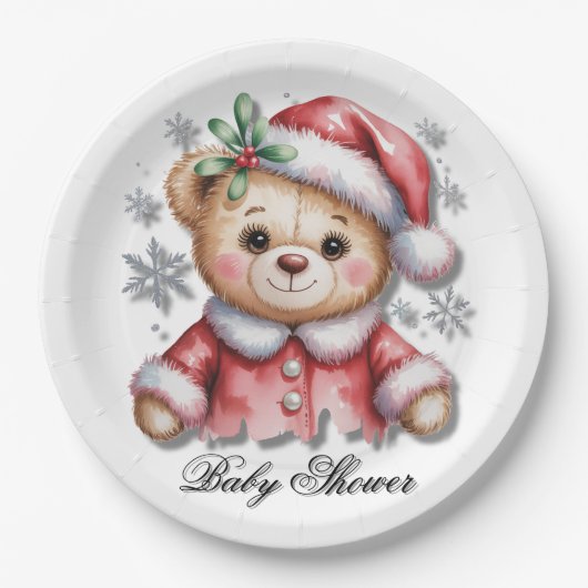 Assiettes En Carton Cute Christmas Bear and Snowflakes (Devant)