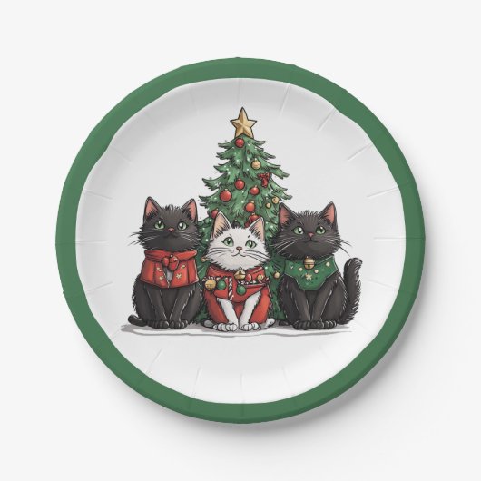 Assiettes En Carton Cute Christmas Cats (Devant)