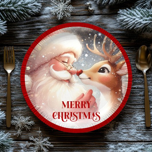 Assiettes En Carton Cute Christmas Kids Plates with Santa Rudolph