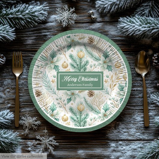 Assiettes En Carton Cute Christmas Paper Plates Pastel Sage and Gold