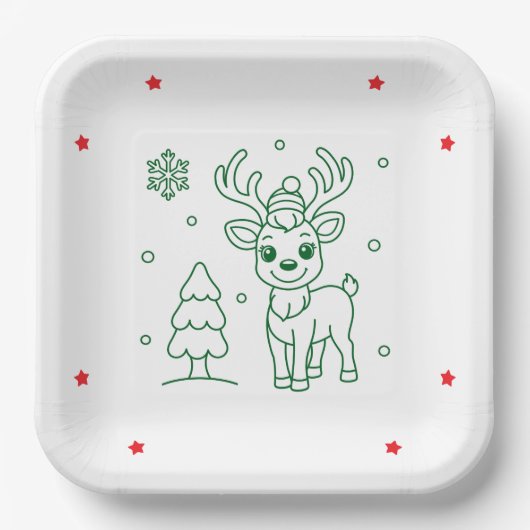 Assiettes En Carton Cute Christmas Reindeer Square (Recto)