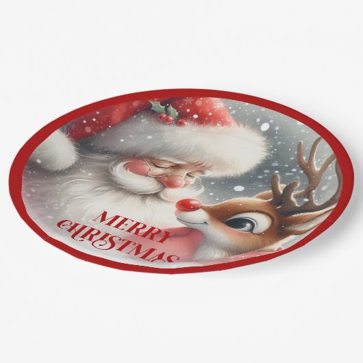 Assiettes En Carton Cute Christmas Santa and Rudolph Paper Plates (Angle)