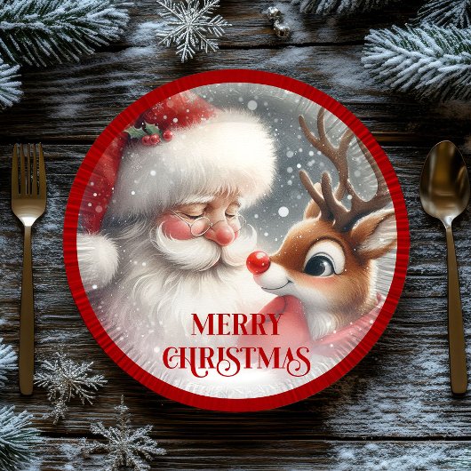 Assiettes En Carton Cute Christmas Santa and Rudolph Paper Plates
