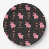 Assiettes En Carton Cute Cochon Piggy avec Coeur rose Motif Style noir (Devant)