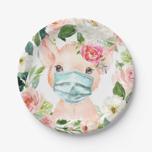 Assiettes En Carton Cute Cochon Portant un masque de protection - Baby