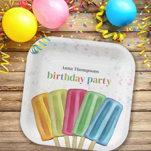 Assiettes En Carton Cute Coloré Moderne Popsicles d'Anniversaire été