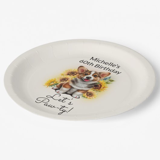 Assiettes En Carton Cute Corgi Chien Tournesols 60e anniversaire (Angle)