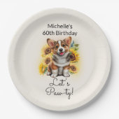 Assiettes En Carton Cute Corgi Chien Tournesols 60e anniversaire (Devant)
