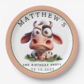 Assiettes En Carton Cute Cow Farm Animaux 2e fête d'anniversaire (Devant)