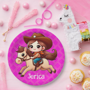 Assiettes En Carton Cute Cowgirl et Cheval Western Rose