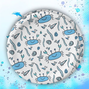 Assiettes En Carton Cute Crab Sea Animaux Garçon Joyeux Papier d'anniv