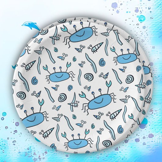Assiettes En Carton Cute Crab Sea Animaux Garçon Joyeux Papier d'anniv