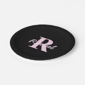 Assiettes En Carton Cute Customizable Monogram | Light Pink & Black (Angle)