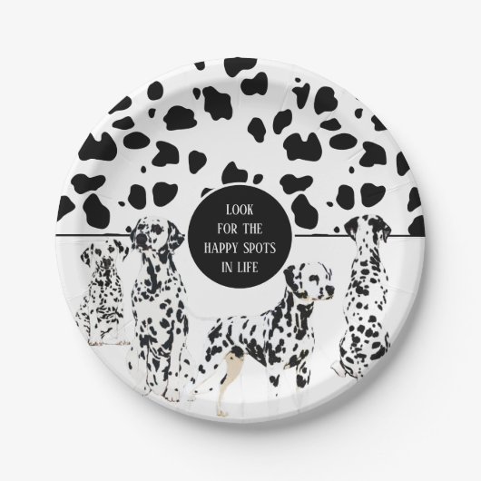 Assiettes En Carton Cute Dalmatiens Noir & Blanc Zones Joyeuses (Devant)