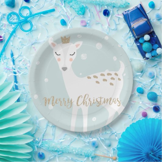 Assiettes En Carton Cute Deer | Bleu doux | Noël (Fête)