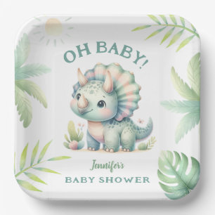 Assiettes En Carton Cute Dino Jungle Triceratops Dinosaur Baby shower