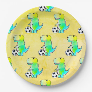 Assiettes En Carton Cute Dinosaur Aime Le Football Aquarelle