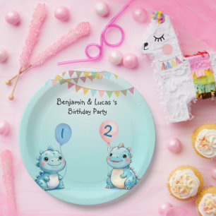 Assiettes En Carton Cute Dinosaur Balloon Garçon amis fête d'anniversa