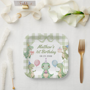 Assiettes En Carton Cute Dinosaur En vichy 1er anniversaire
