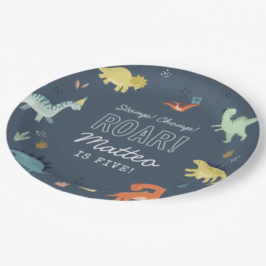 Assiettes En Carton Cute Dinosaur Plaques d'anniversaire personnalisée (Angle)