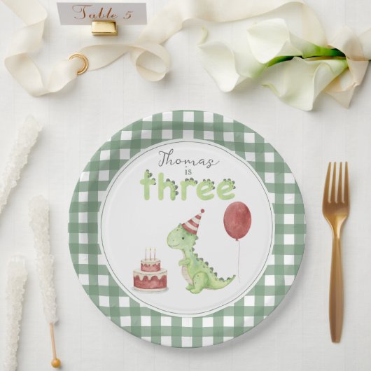 Assiettes En Carton Cute Dinosaur Three-rex Birthday (Mariage)