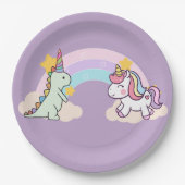 Assiettes En Carton Cute Dinosaur Unicorn arc-en-ciel fête d'anniversa (Devant)