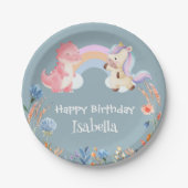 Assiettes En Carton Cute Dinosaur Unicorn arc-en-ciel Fleur anniversai (Devant)