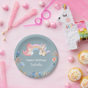 Assiettes En Carton Cute Dinosaur Unicorn arc-en-ciel Fleur anniversai