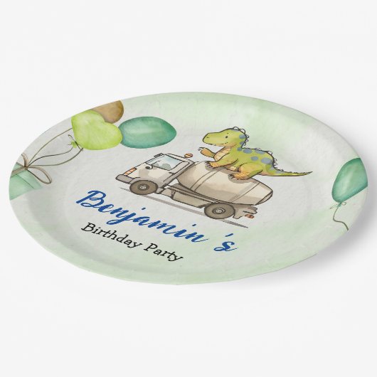 Assiettes En Carton Cute dinosaure camion ciment Rainbow School Annive (Angle)