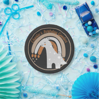 Assiettes En Carton Cute dinosaure gris fête d'anniversaire personnali