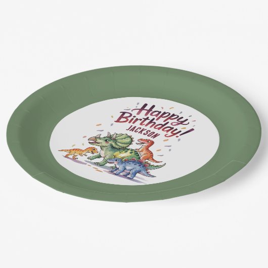 Assiettes En Carton Cute Dinosaure Personnalisé Plaques Papier Anniver (Angle)